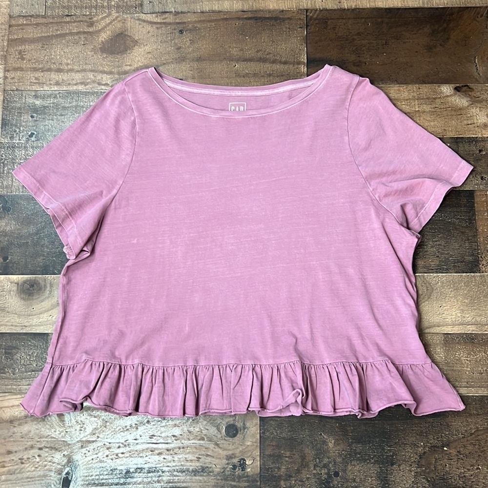 GAP Vintage Ruffled Misty Mauve T Shirt